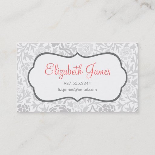 Customizable Gray Retro Floral Damask Business Card Templates