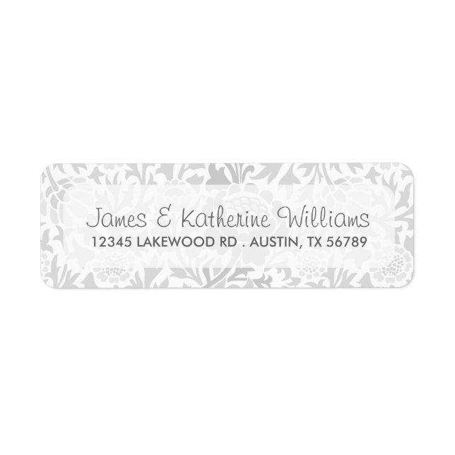 Gray Retro Floral Damask Modern Wedding Label (Front)