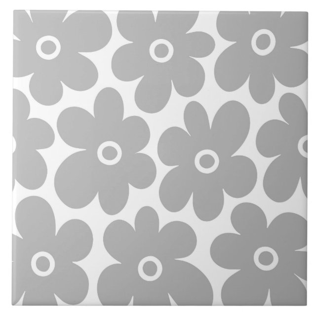 Gray Retro Flowers Pattern Ceramic Tile (Front)