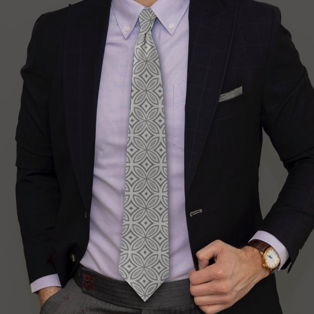 Gray retro geometric abstract pattern neck tie (Creator Uploaded)
