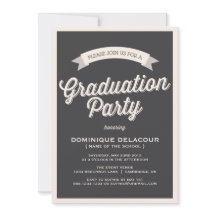 GRAY RETRO TYPOGRAPHY GRADUATION PARTY INVITATION