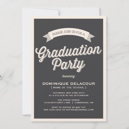 Gray Retro Typography Graduation Party Invitation
