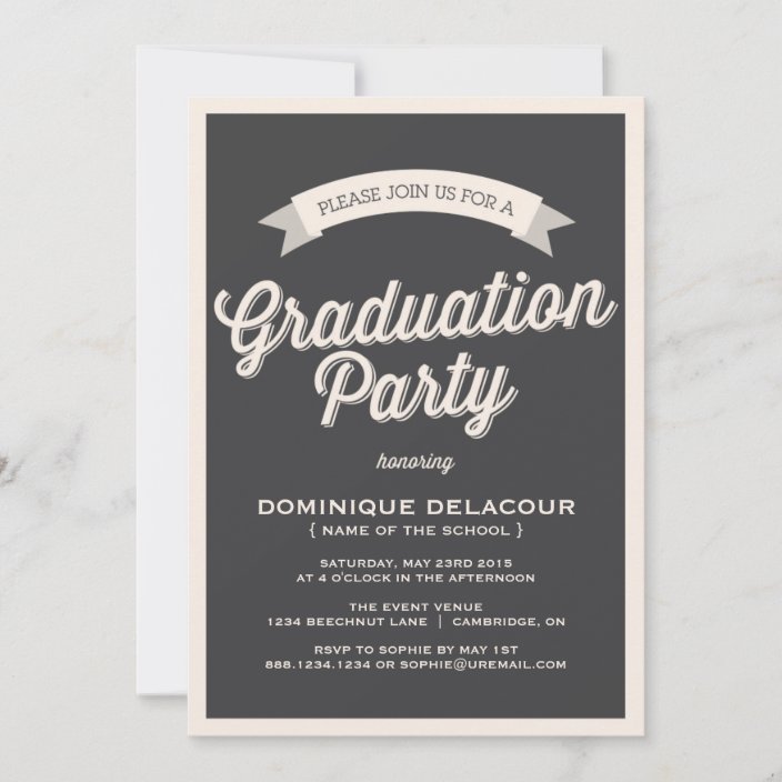 GRAY RETRO TYPOGRAPHY GRADUATION PARTY INVITATION | Zazzle.com