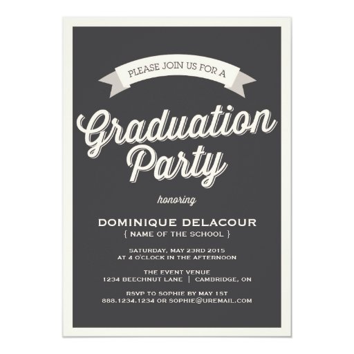 GRAY RETRO TYPOGRAPHY GRADUATION PARTY INVITATION | Zazzle