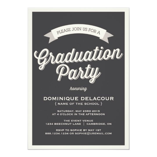 GRAY RETRO TYPOGRAPHY GRADUATION PARTY INVITATION | Zazzle.com