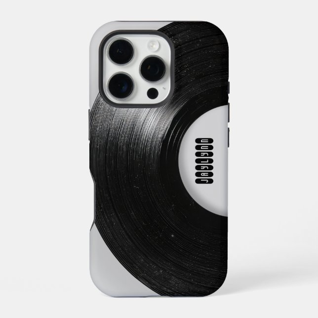 Gray Retro Vinyl Record Custom Name  Iphone Case (Back)