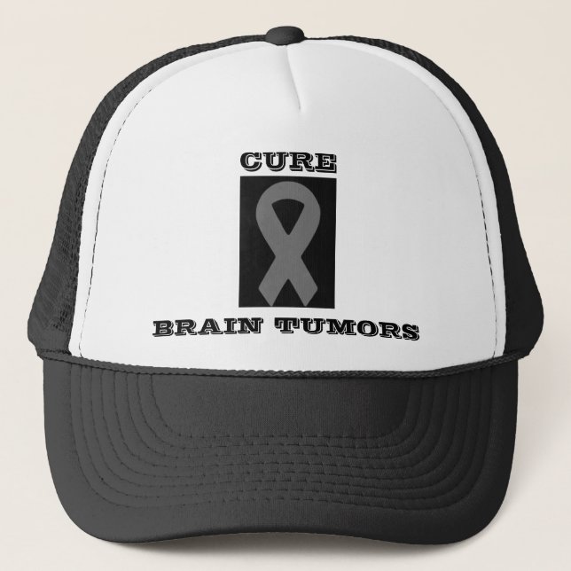 gray ribbon 2, CURE, BRAIN TUMORS Trucker Hat (Front)
