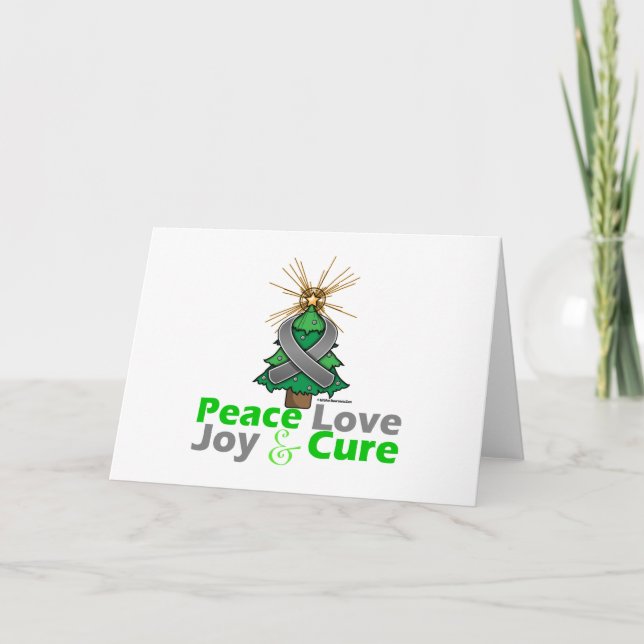 Gray Ribbon Christmas Peace Love, Joy & Cure Holiday Card (Front)