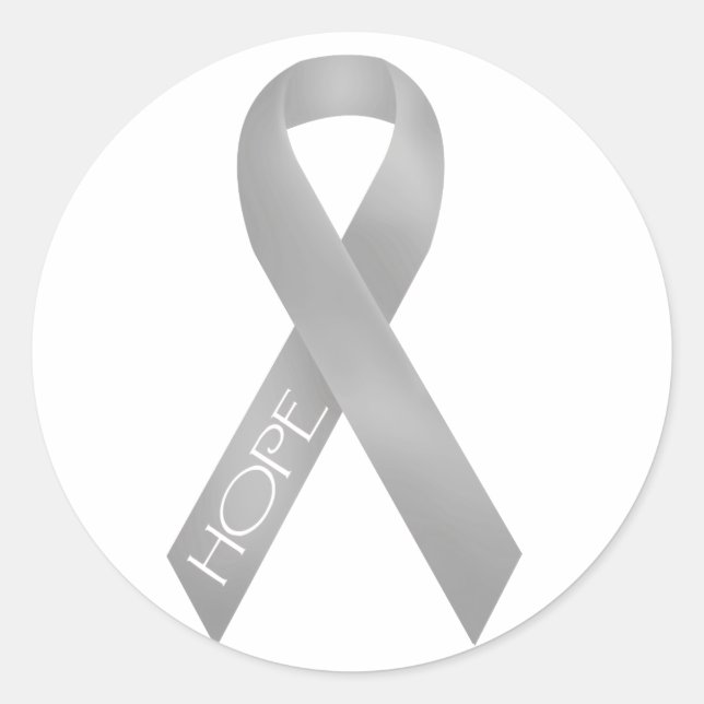Gray Ribbon Classic Round Sticker (Front)