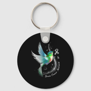 Gray Ribbon Hummingbird Brain Cancer Awareness Mon Keychain
