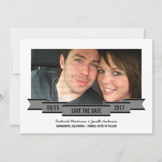 Gray Ribbon Photo Save the Date Invite