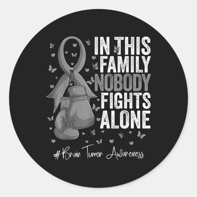 Gray Ribbon Survivor Fighter Brain Tumor Awareness Classic Round Sticker (Front)