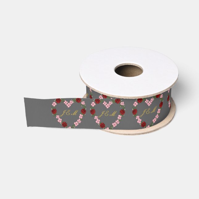 Gray ribbon with floral crown (Spool)