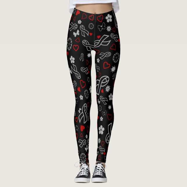 Gray Ribbons Multi..Diabetes Leggings (Front)