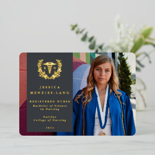 Gray RN Caduceus Graduation Photo Announcement