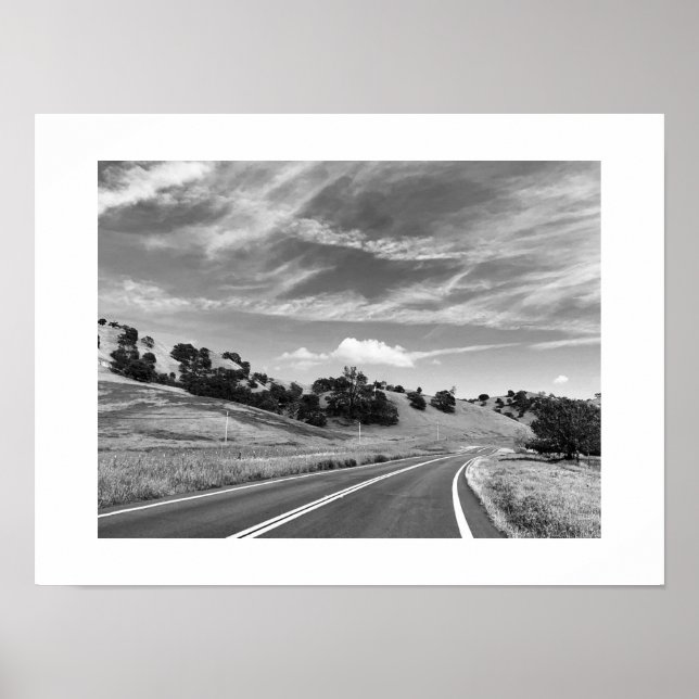 Gray Road California Black and White Photography Poster (Front)