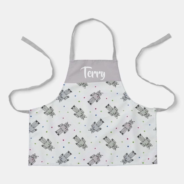 Gray robots pattern apron (Front)