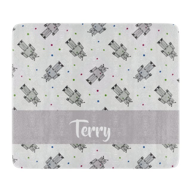 Gray robots pattern cutting board (Front)