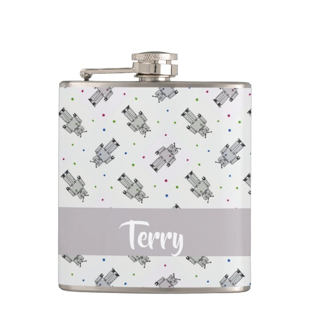 Gray robots pattern flask (Front)