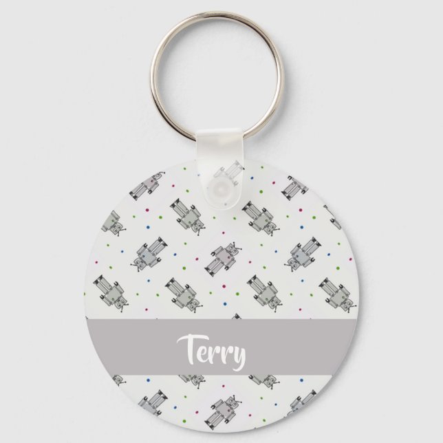 Gray robots pattern keychain (Front)