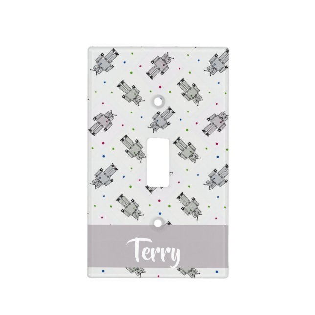 Gray robots pattern light switch cover (Front)