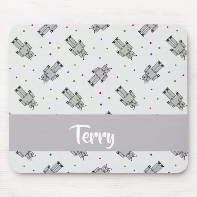 Gray robots pattern mouse pad (Front)