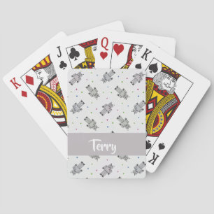 Gray robots pattern poker cards