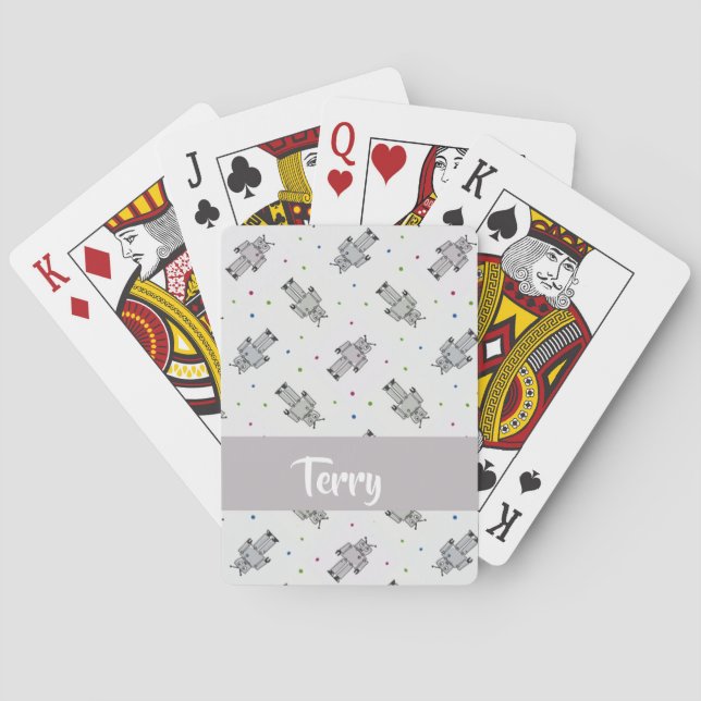 Gray robots pattern poker cards (Back)