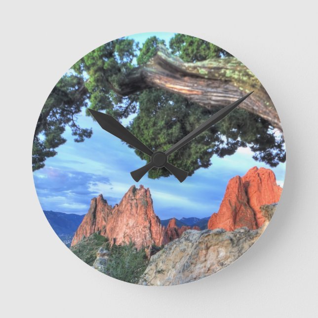 Gray Rock framed by Tree Round Clock (Front)