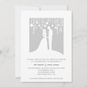 Gray Romantic Couple Modern Wedding Invitation by PeachyPrints at Zazzle