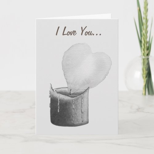 gray romantic heart shaped flame candle for him card