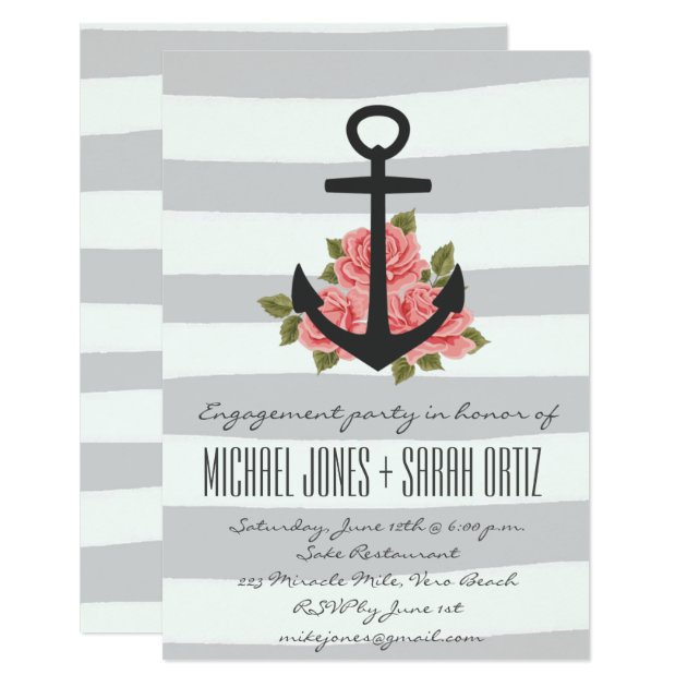 Gray Romantic Nautical Engagement Party Invitation