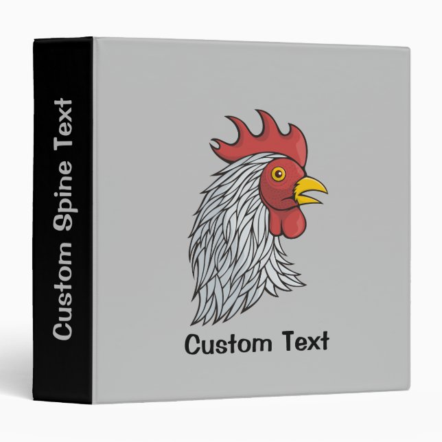 Gray Rooster's Head 3 Ring Binder (Front/Spine)