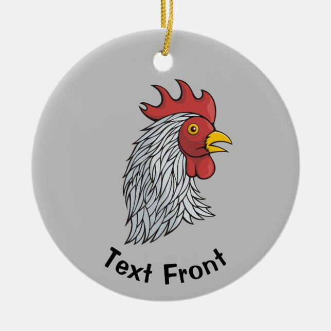 Gray Rooster's Head Ceramic Ornament (Front)