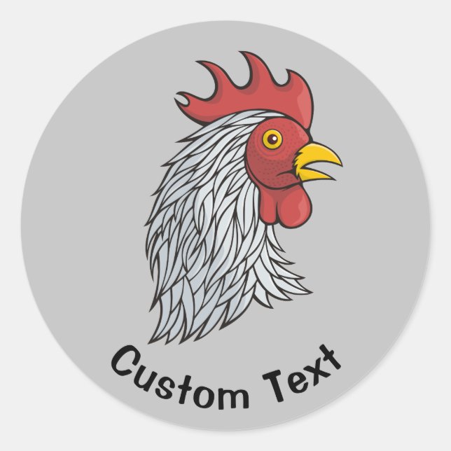Gray Rooster's Head Classic Round Sticker (Front)