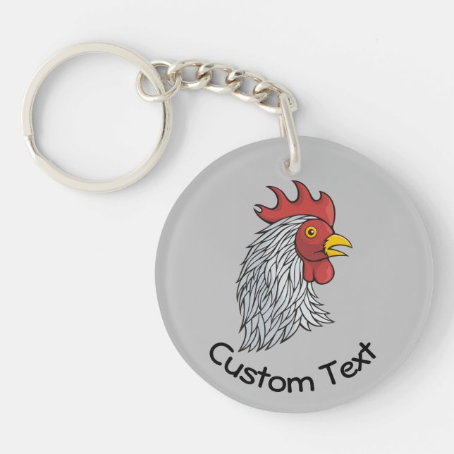 Gray Rooster's Head Keychain (Front)