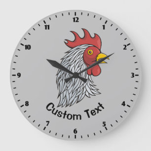 Gray Rooster's Head Large Clock