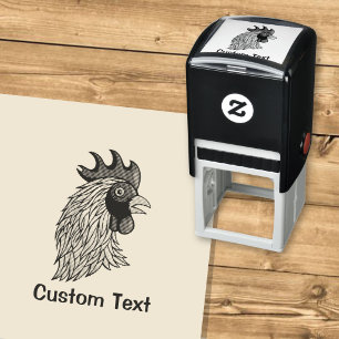 Gray Rooster's Head Self-inking Stamp