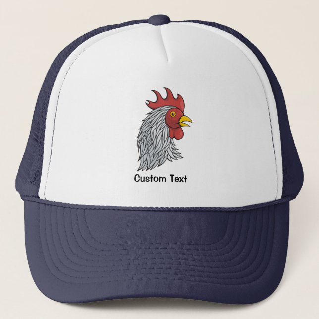 Gray Rooster's Head Trucker Hat (Front)