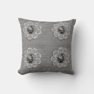 Gray Rose Doily Reversible Country Throw Pillow