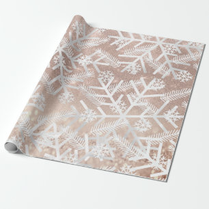 Gray Rose Glitter Christmas Holiday Snowflake Joy Wrapping Paper