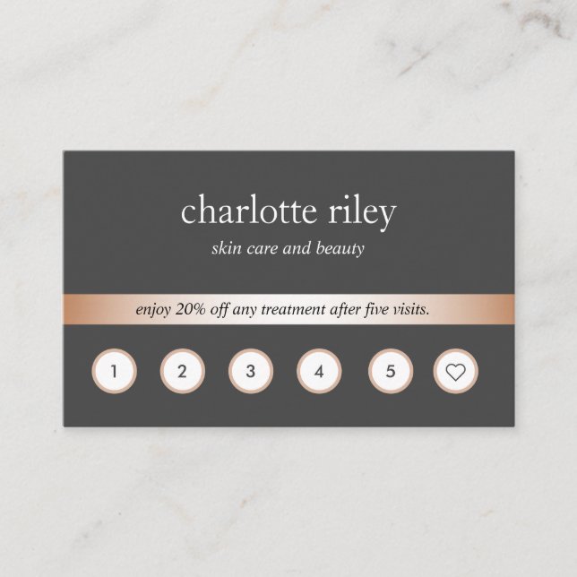 Gray | Rose Gold 6 Punch Customer Loyalty Card (Front)