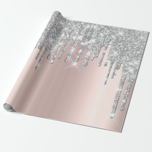 Gray Rose Gold Blush Spark Powder Drips Glitter Wrapping Paper