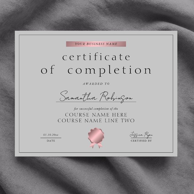 Gray Rose Gold Completion Certificate Course Award (Creator Uploaded)