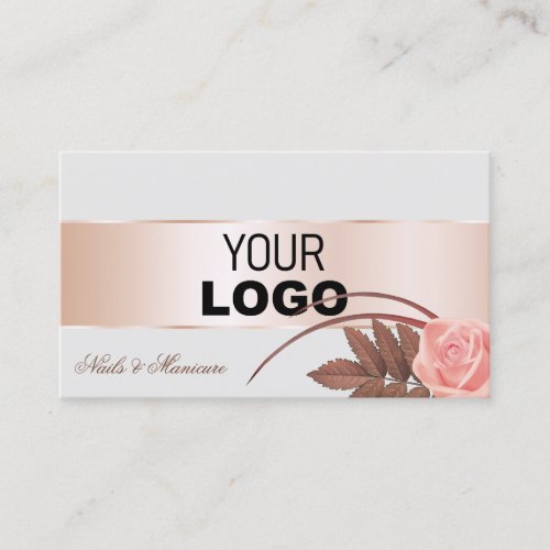 Gray Rose Gold Decor and Cute Flower with Logo Business Card