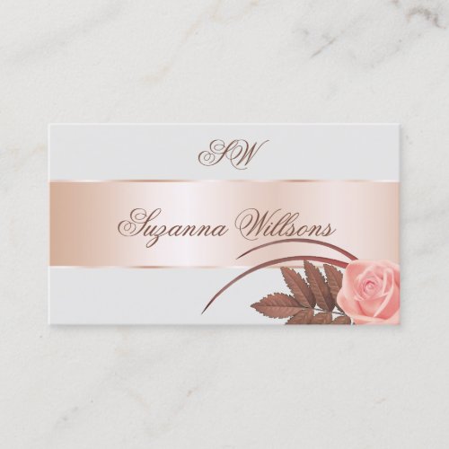 Gray Rose Gold Decor Cute Flower with Initials Business Card
