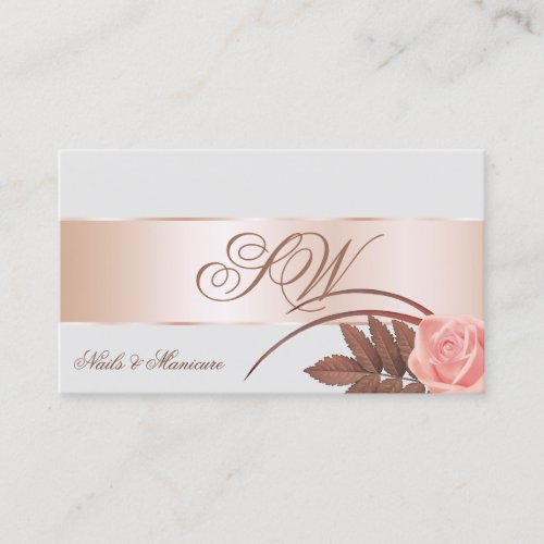 Gray Rose Gold Decor Cute Flower with Monogram Business Card