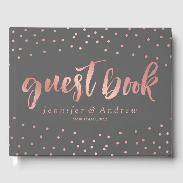 Gray & Rose Gold Dots Wedding Guest Book (Front)
