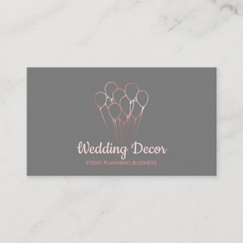 Gray Rose Gold Event Birthday Party Balloon Business Card