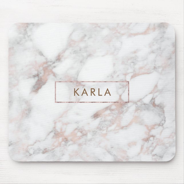 Gray & Rose-gold Faux Marble Mouse Pad (Front)
